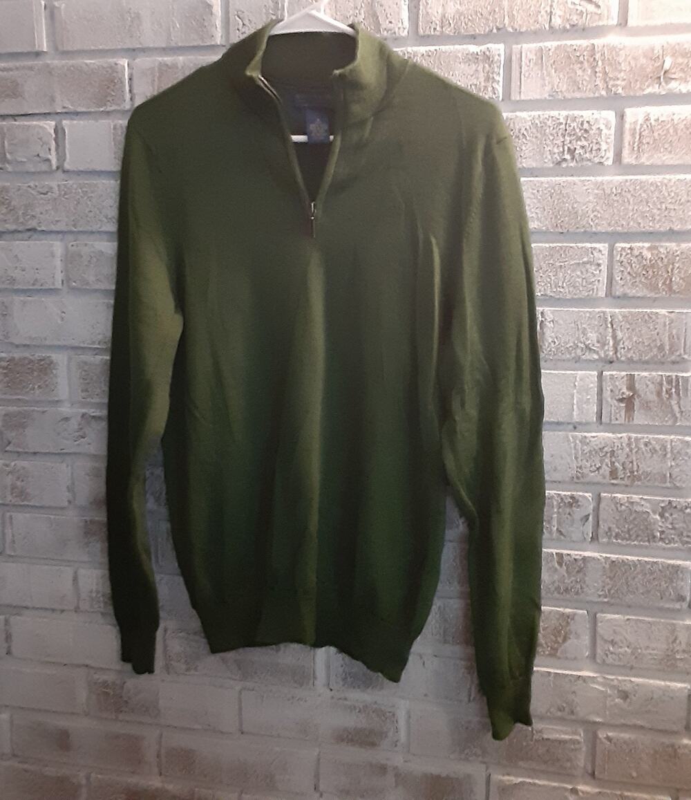 Joseph & Lyman Murano Wool Sweater Green Zip/banded collar Small